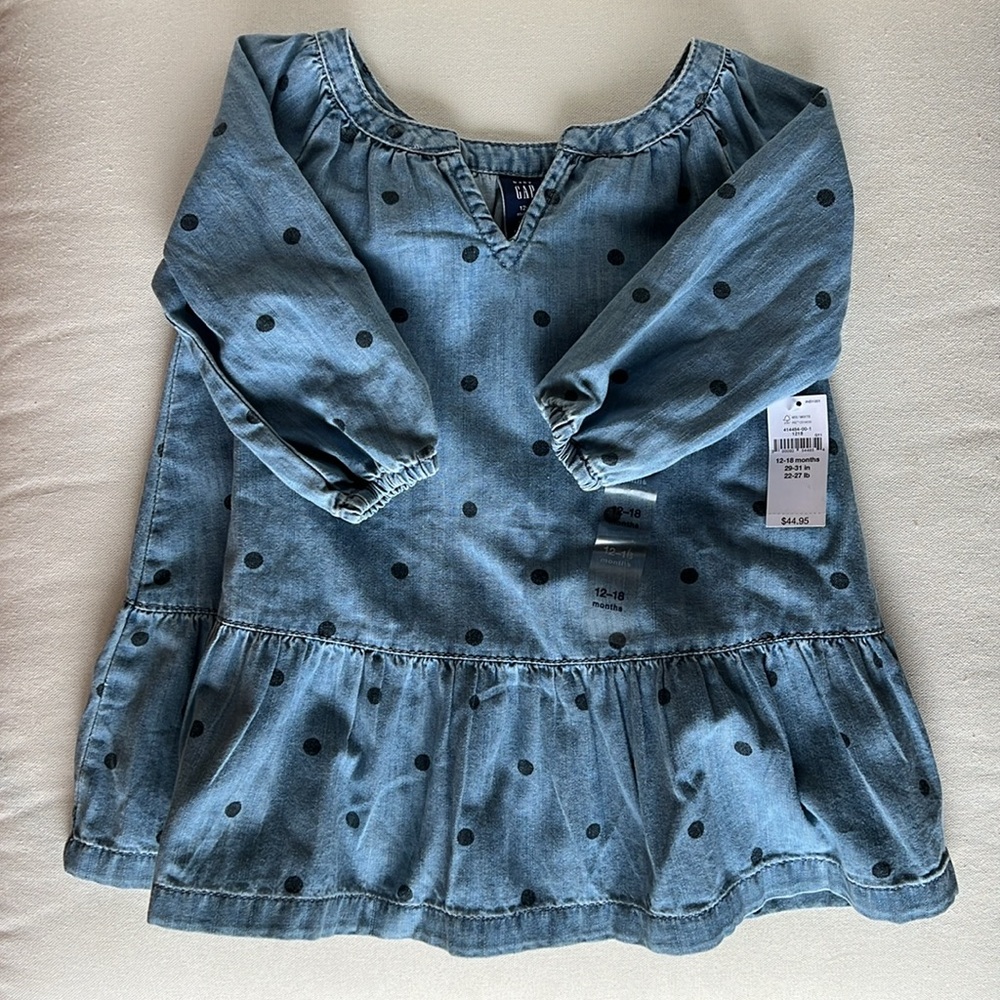 Babygap Chambray Denim Polka Dot Tunic Dress NWT 12-18m